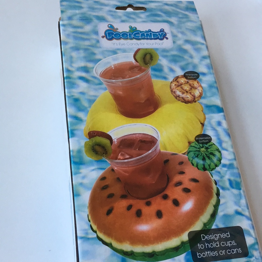 Drink holder floating fruit blow up cup cozy NEW
